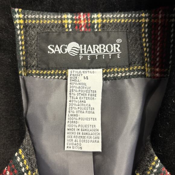 VTG Sag Harbor Women’s 14 Petite Red Plaid 90s Wool Blend Blazer Career - Picture 3 of 8
